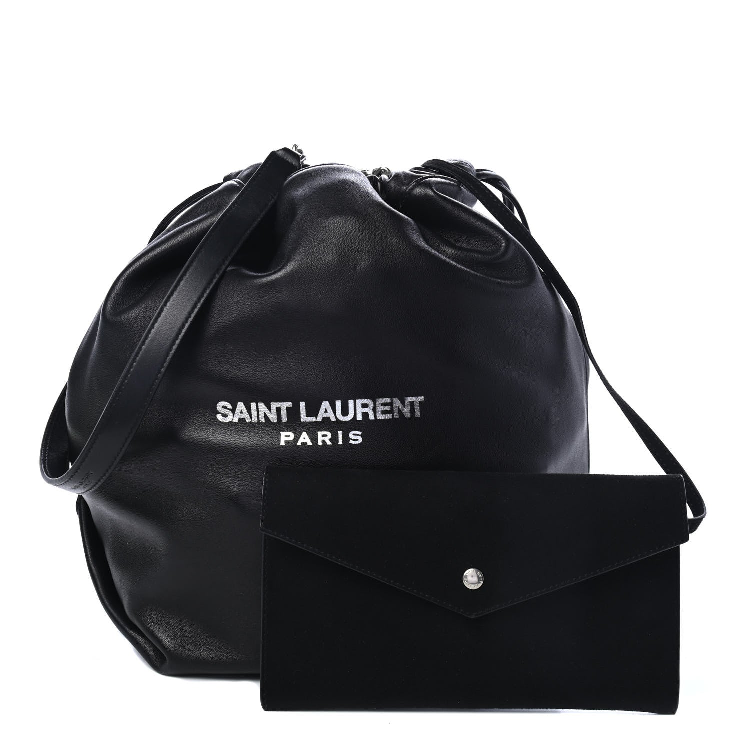 Saint Laurent Lambskin Teddy Drawstring Bag Black 1 of 4
