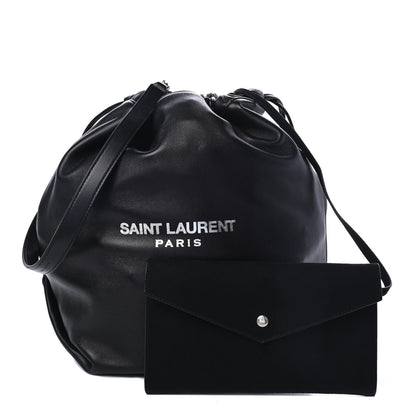 Saint Laurent Lambskin Teddy Drawstring Bag Black 1 of 4