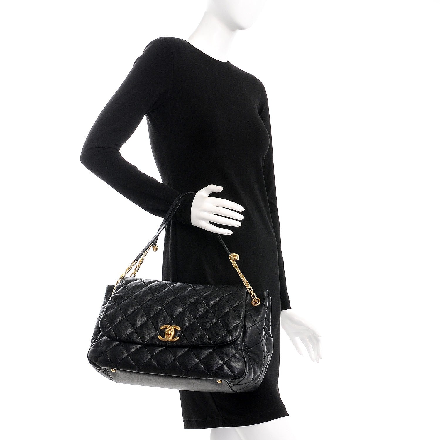 Chanel Calfskin Quilted Jumbo Retro Chain Accordion Flap Black 2 of 8