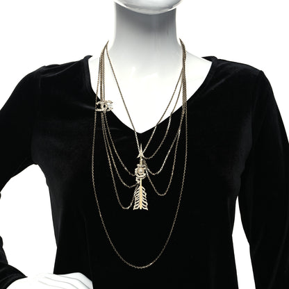 Chanel Pearl Chain CC Long Arrow Multistrand Necklace Gold Pearly White 2 of 5