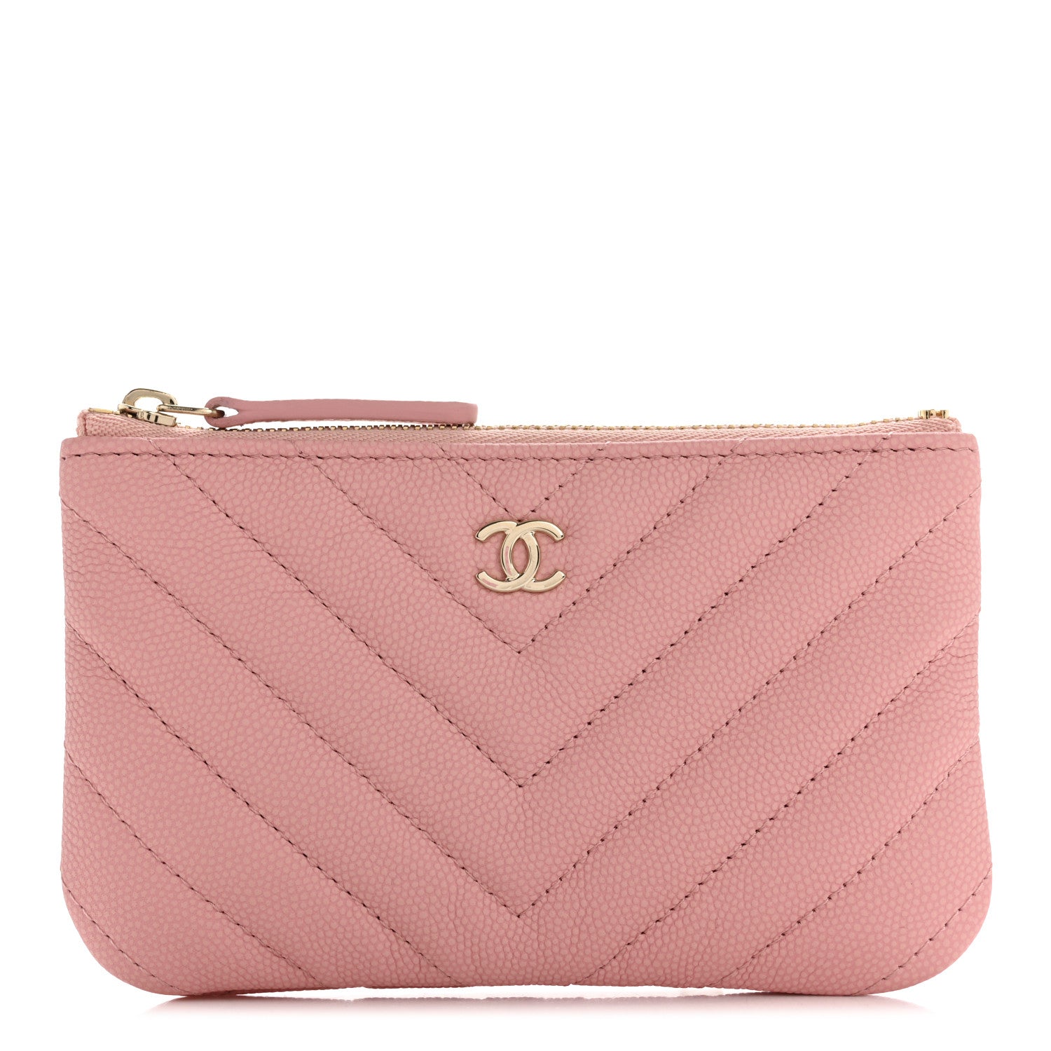Chanel Flat Caviar Chevron Quilted Small Cosmetic Case Pink 1 of 8