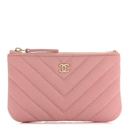Chanel Flat Caviar Chevron Quilted Small Cosmetic Case Pink 1 of 8
