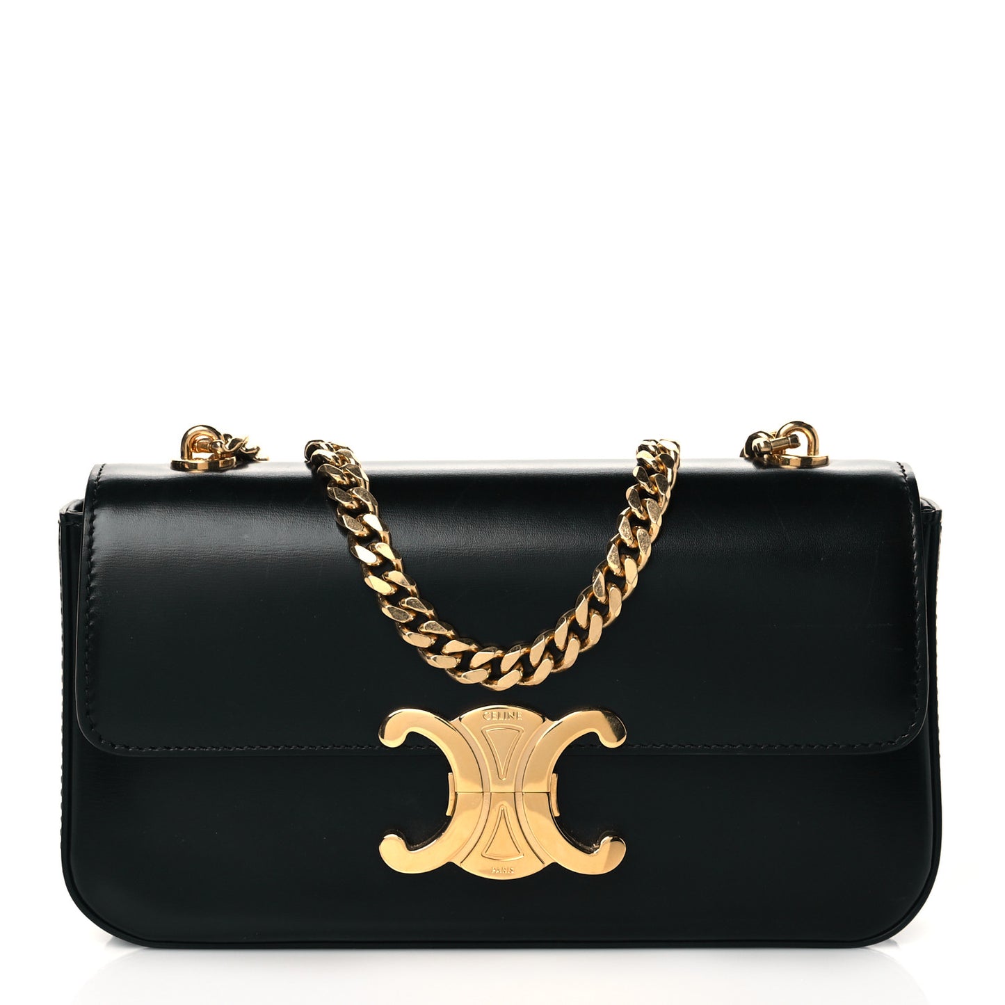 Shiny Calfskin Triomphe Chain Shoulder Bag Black