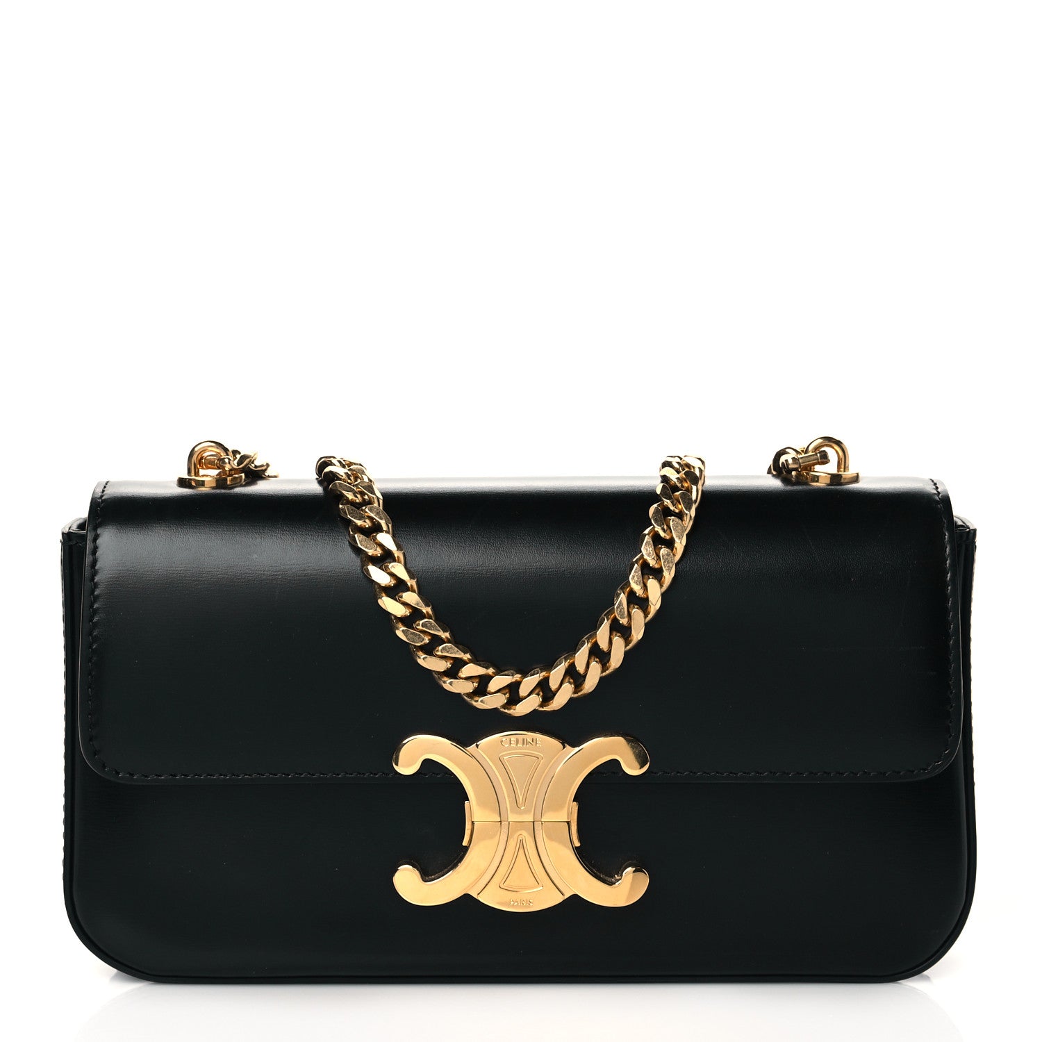 Celine Shiny Calfskin Triomphe Chain Shoulder Bag Black 1 of 8