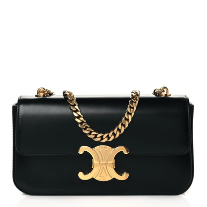 Celine Shiny Calfskin Triomphe Chain Shoulder Bag Black 1 of 8