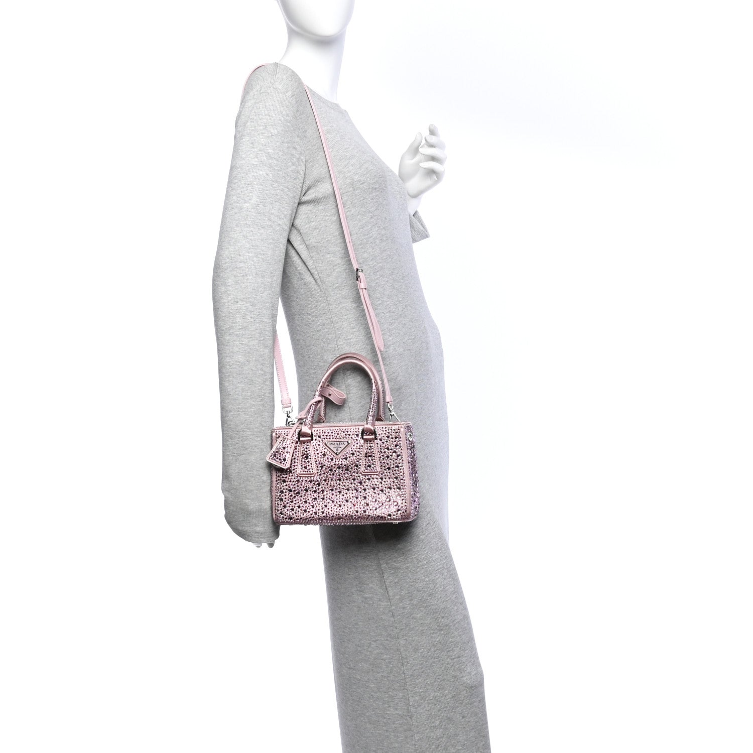 Prada Satin Crystal Mini Galleria Double Zip Tote Alabastro 2 of 11