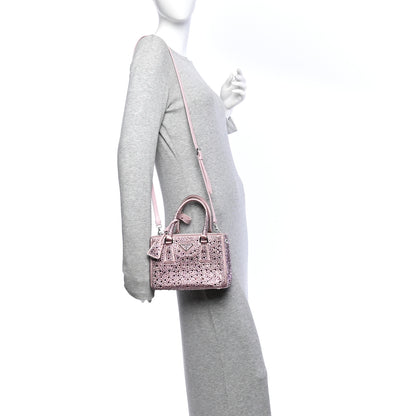 Prada Satin Crystal Mini Galleria Double Zip Tote Alabastro 2 of 11