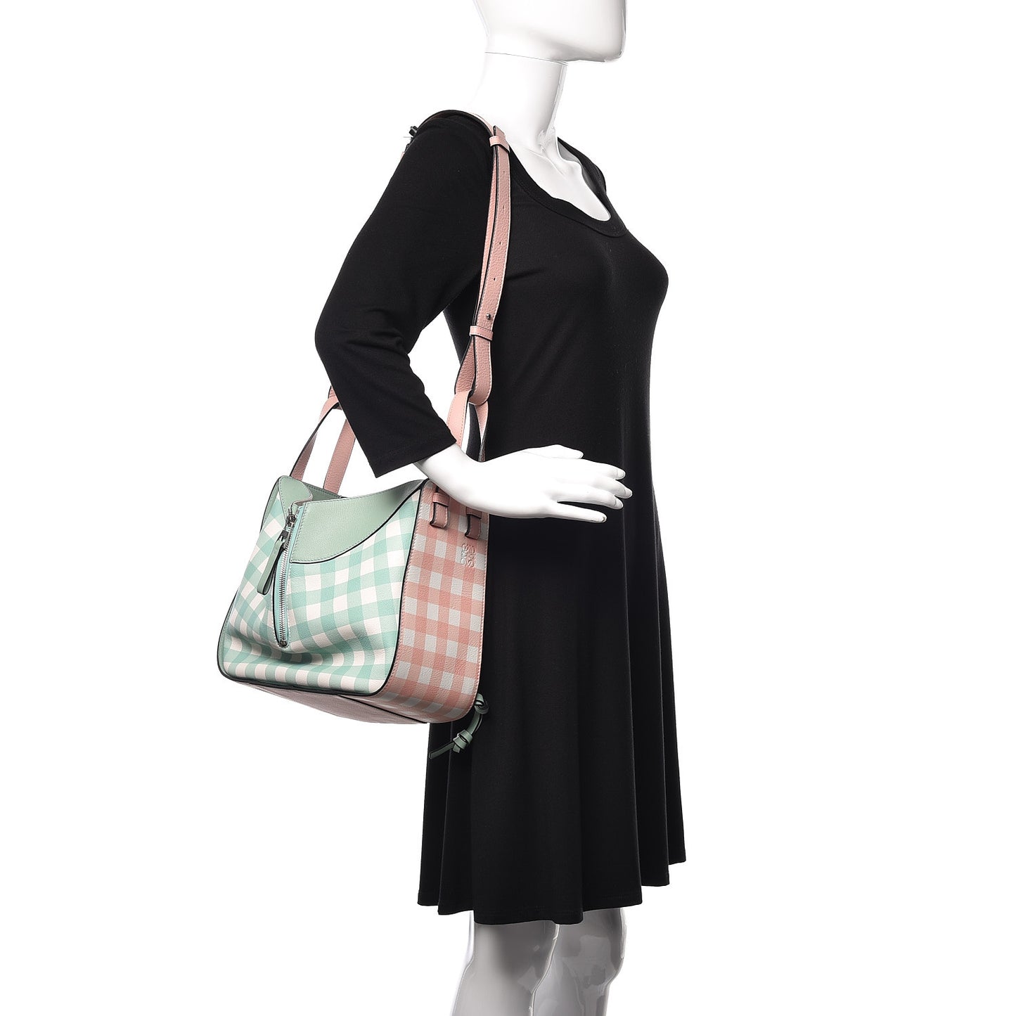 Calfskin Gingham Small Hammock Shoulder Bag Pink Green