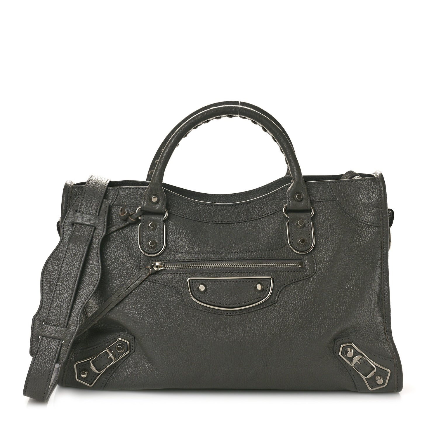 Chevre Silver Metallic Edge Hardware City Gris Acier