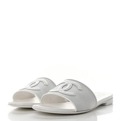 Chanel Mesh Patent Calfskin CC Mules 37 White 3 of 9