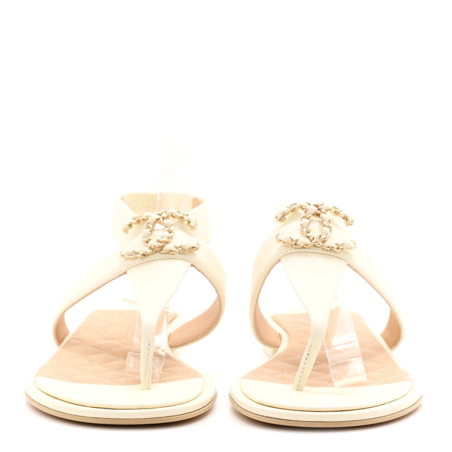 Lambskin Chain CC Thong Sandals 39 Ivory