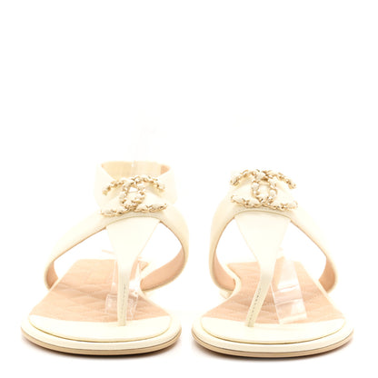 Chanel Lambskin Chain CC Thong Sandals 39 Ivory 3 of 10