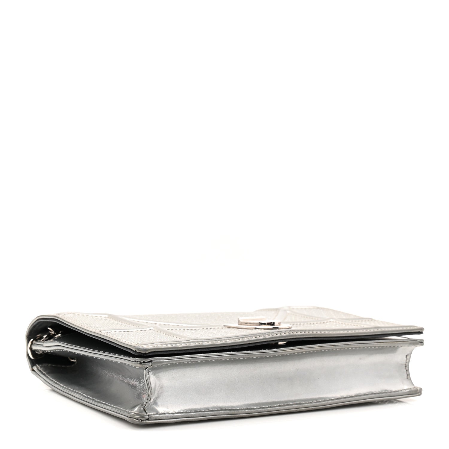 Christian Dior Metallic Patent Micro-Cannage Diorama Wallet on Chain Pouch Silver 4 of 9
