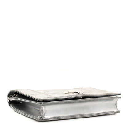 Christian Dior Metallic Patent Micro-Cannage Diorama Wallet on Chain Pouch Silver 4 of 9