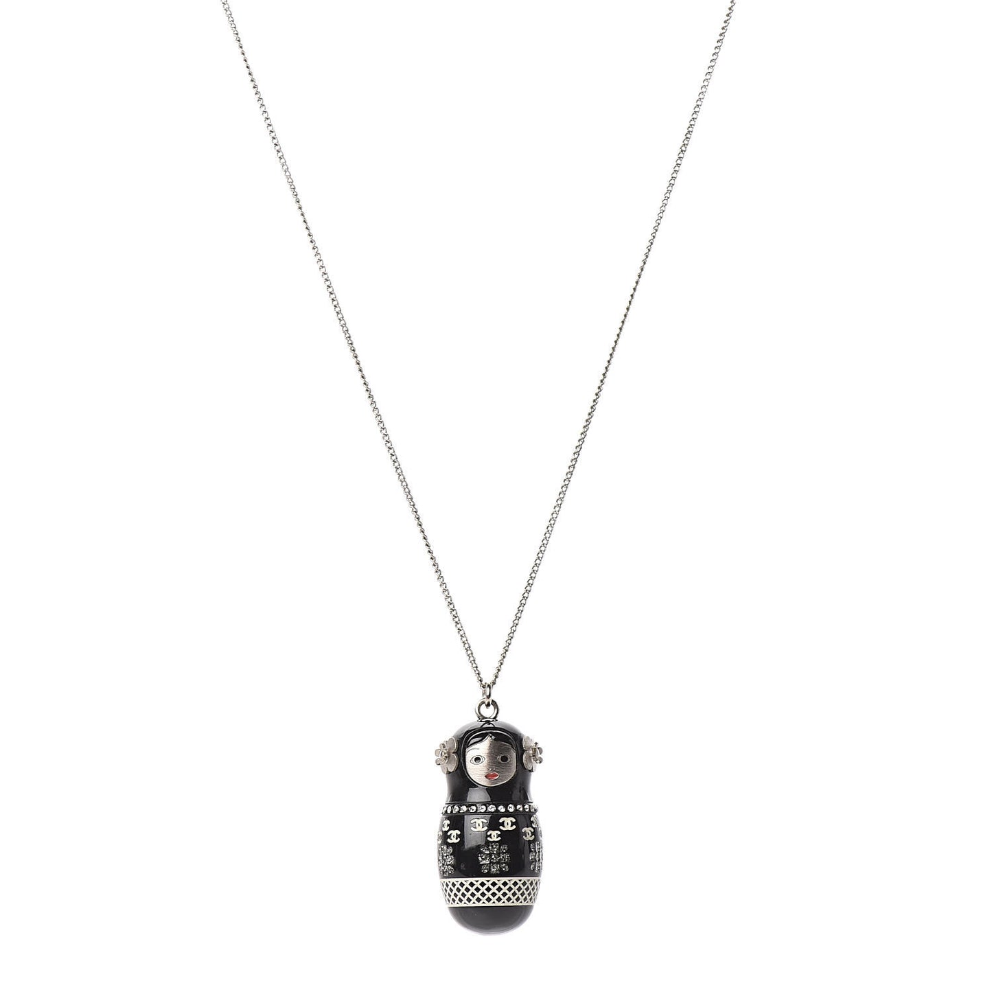 Resin Matryoshka Russian Doll Necklace Black