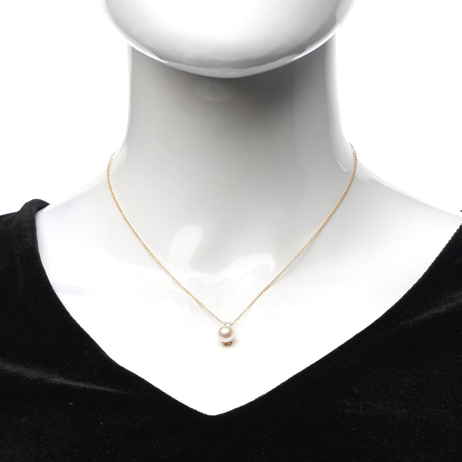 Tiffany 18K Rose Gold Diamond Akoya Pearl 7.5-8mm Signature Pendant Necklace 2 of 7