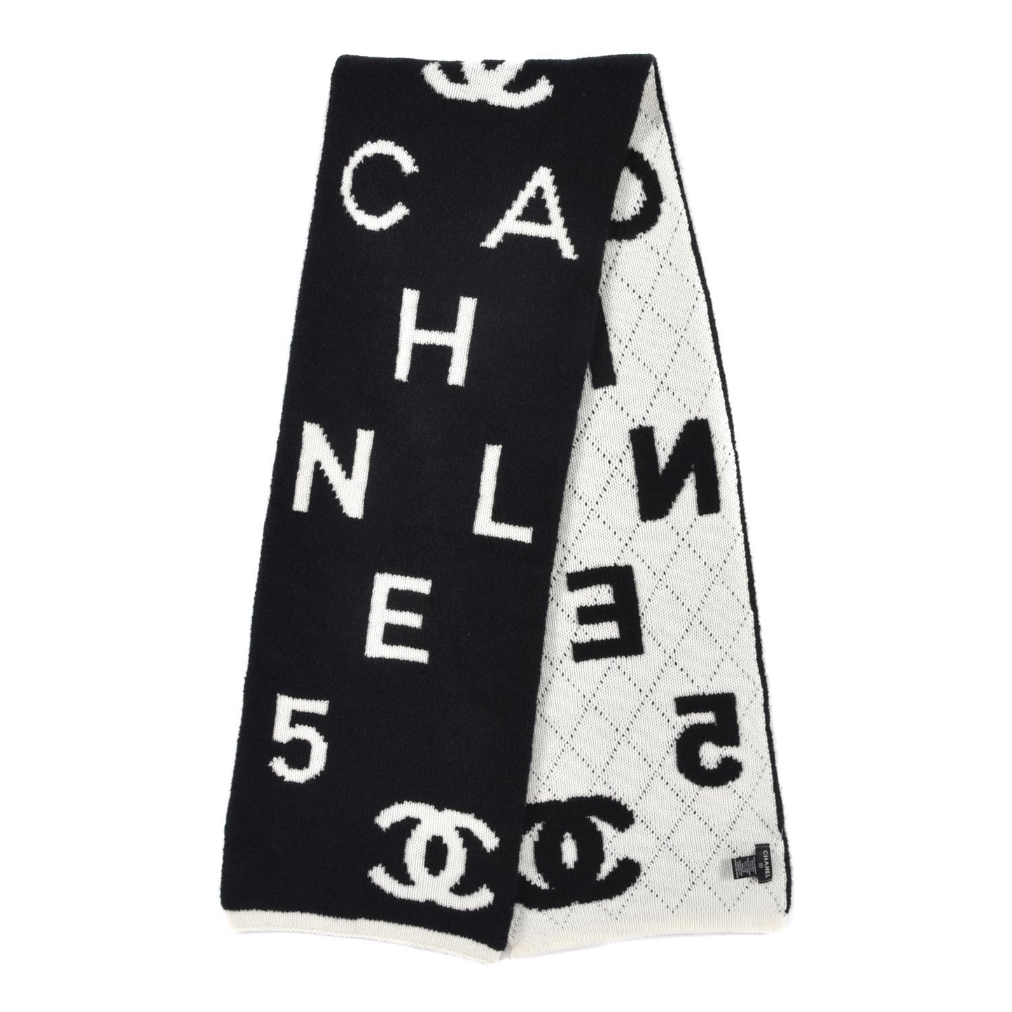 Wool Cashmere Silk CC Scarf Black White