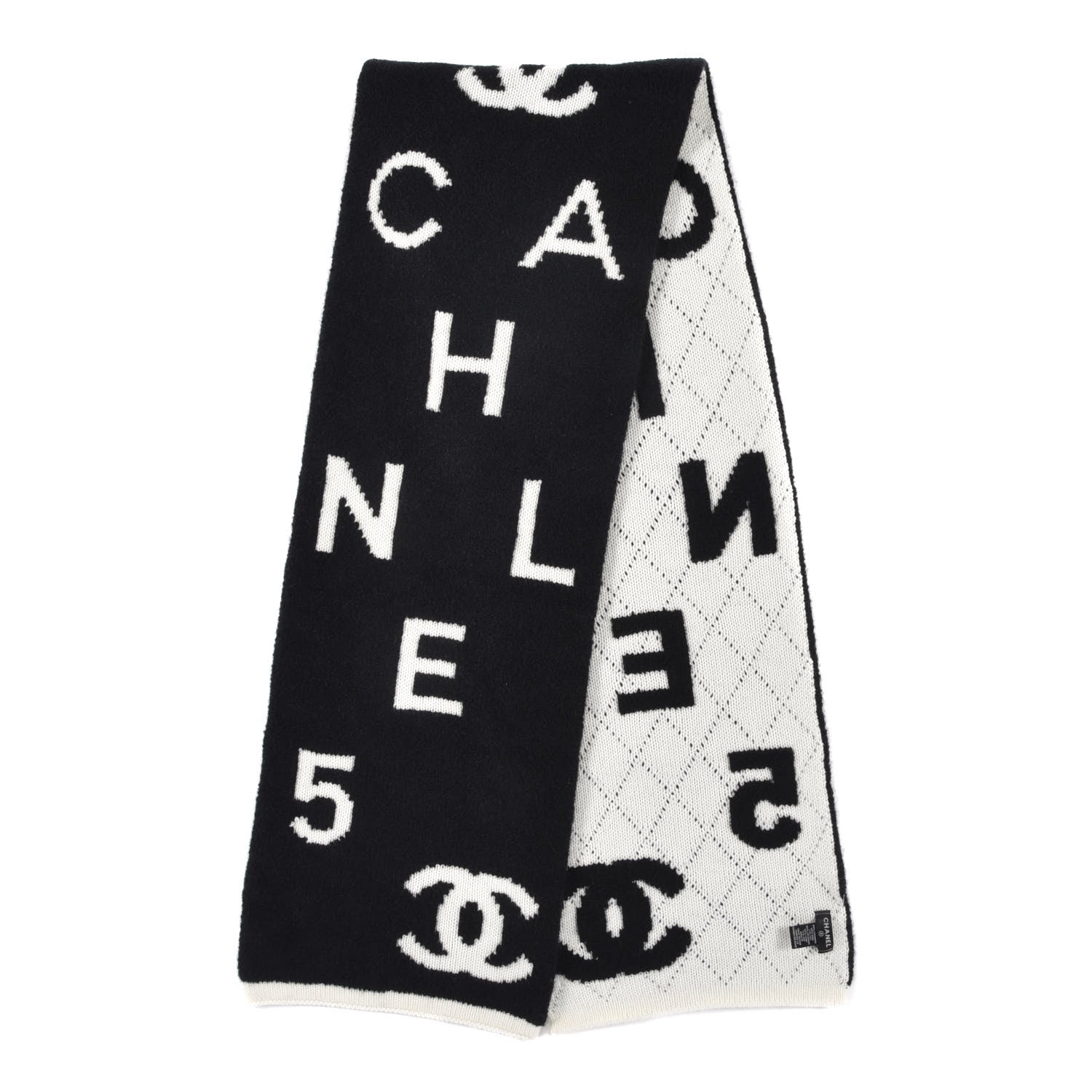 Chanel Wool Cashmere Silk CC Scarf Black White 2 of 4