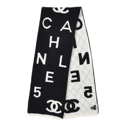 Chanel Wool Cashmere Silk CC Scarf Black White 2 of 4