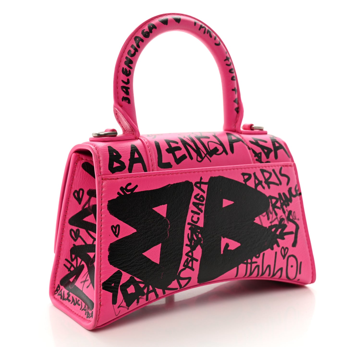 Smooth Calfskin Graffiti Hourglass Top Handle Bag XS Acid Fuchsia Black