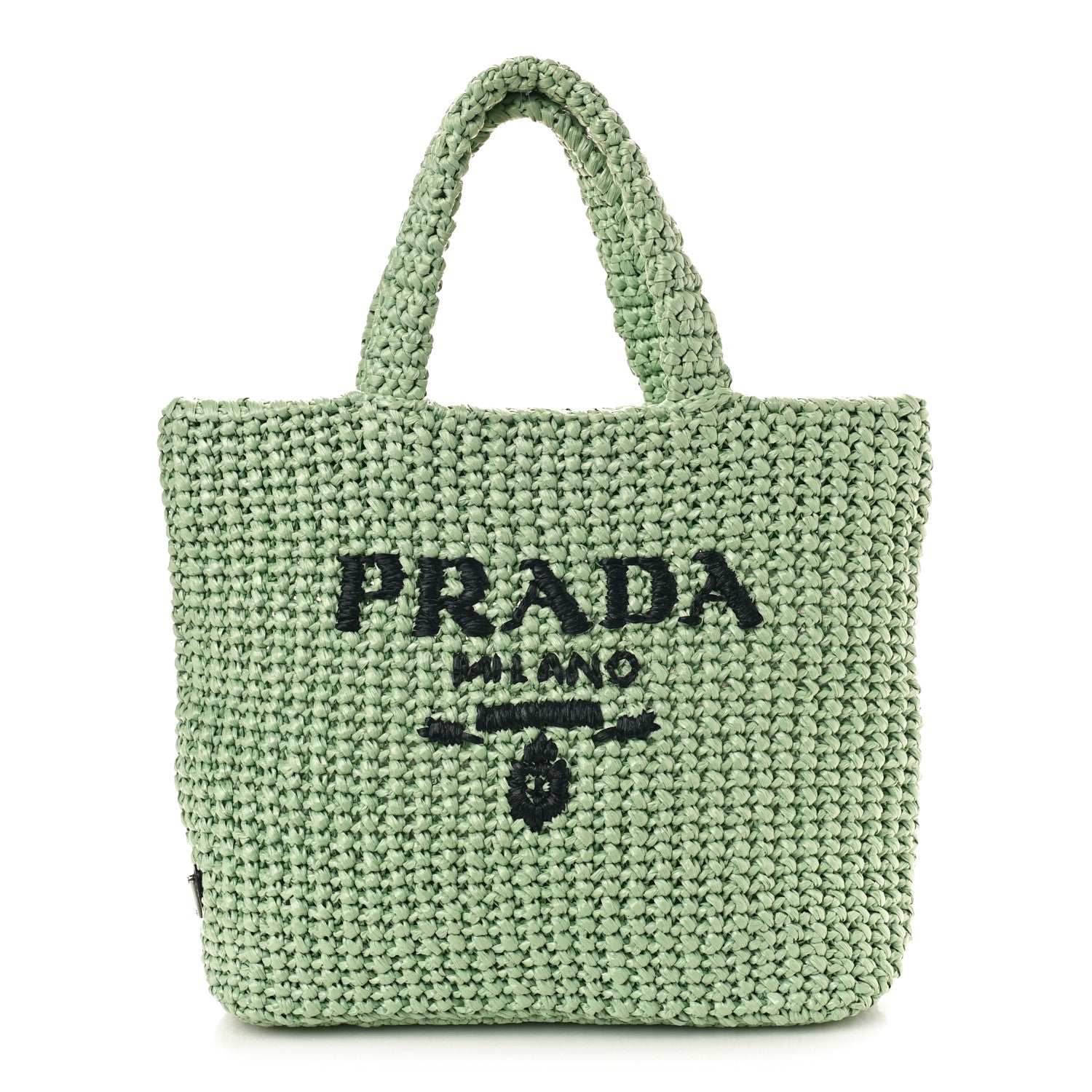 Prada Yarn Raffia Effect Crochet Small Logo Tote Acqua 1 of 9