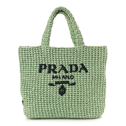 Prada Yarn Raffia Effect Crochet Small Logo Tote Acqua 1 of 9