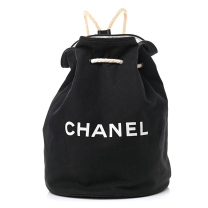 Chanel Canvas Drawstring Backpack Black White 1 of 17