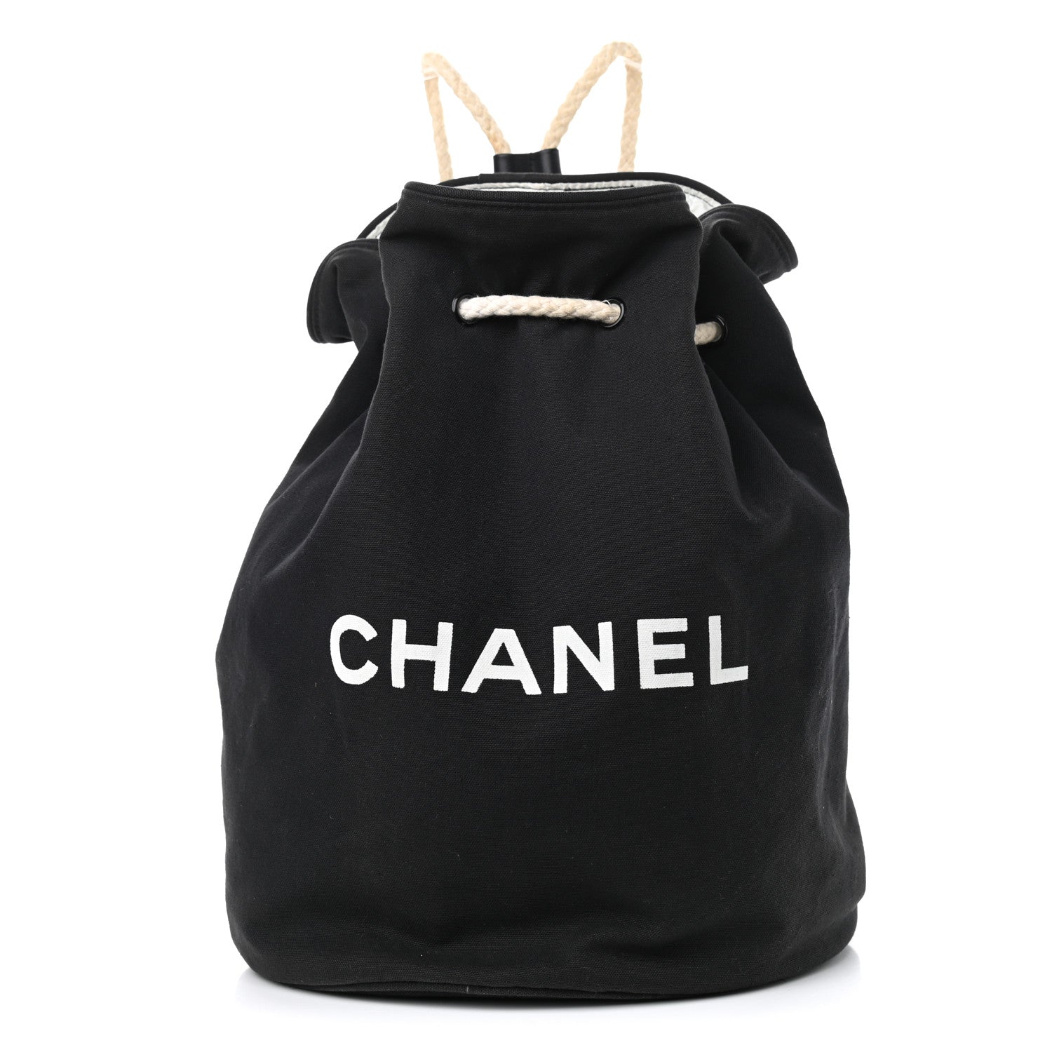 Chanel Canvas Drawstring Backpack Black White 1 of 17
