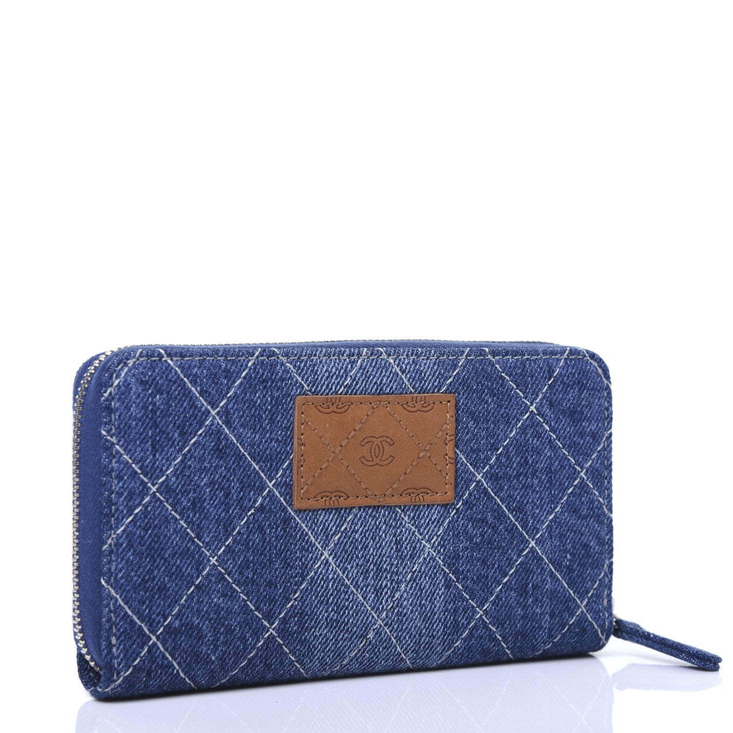 Chanel Denim Quilted Medium Zip Wallet Blue 3 of 9