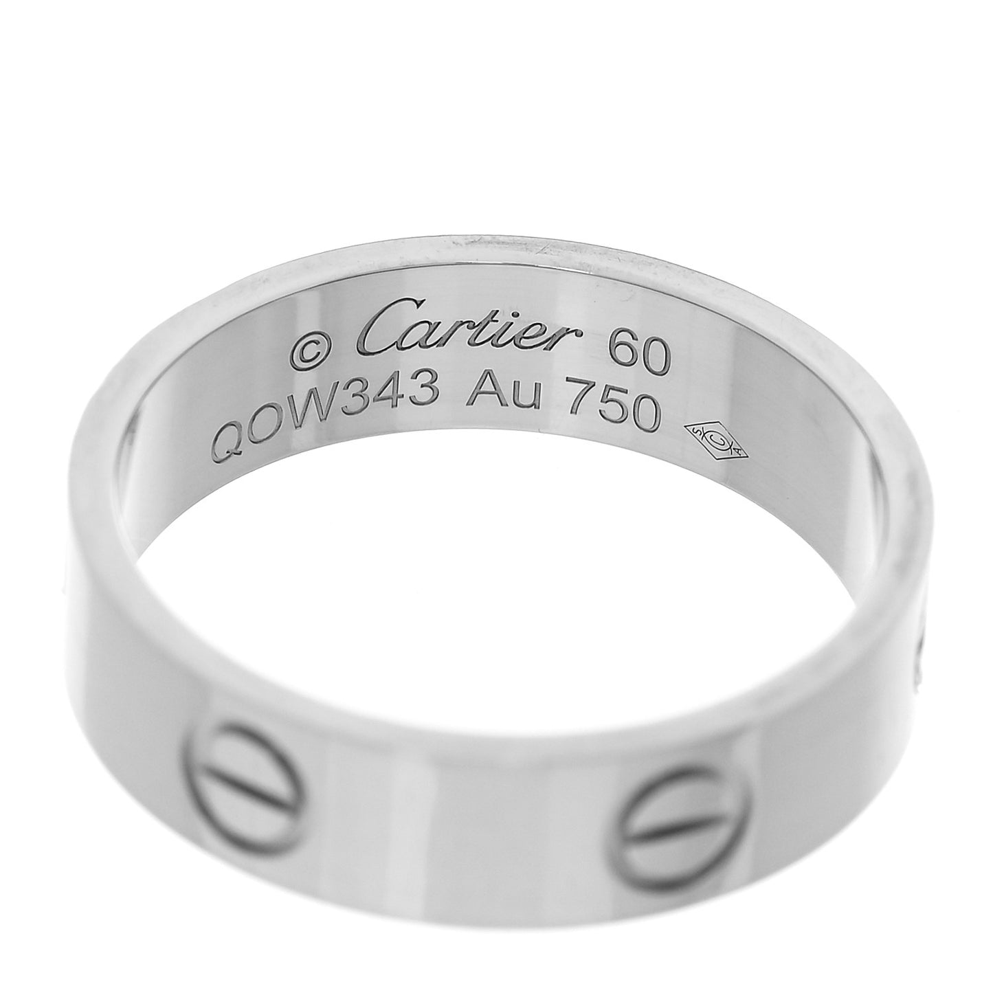 18K White Gold 3.5mm LOVE Wedding Band Ring 60 9.25