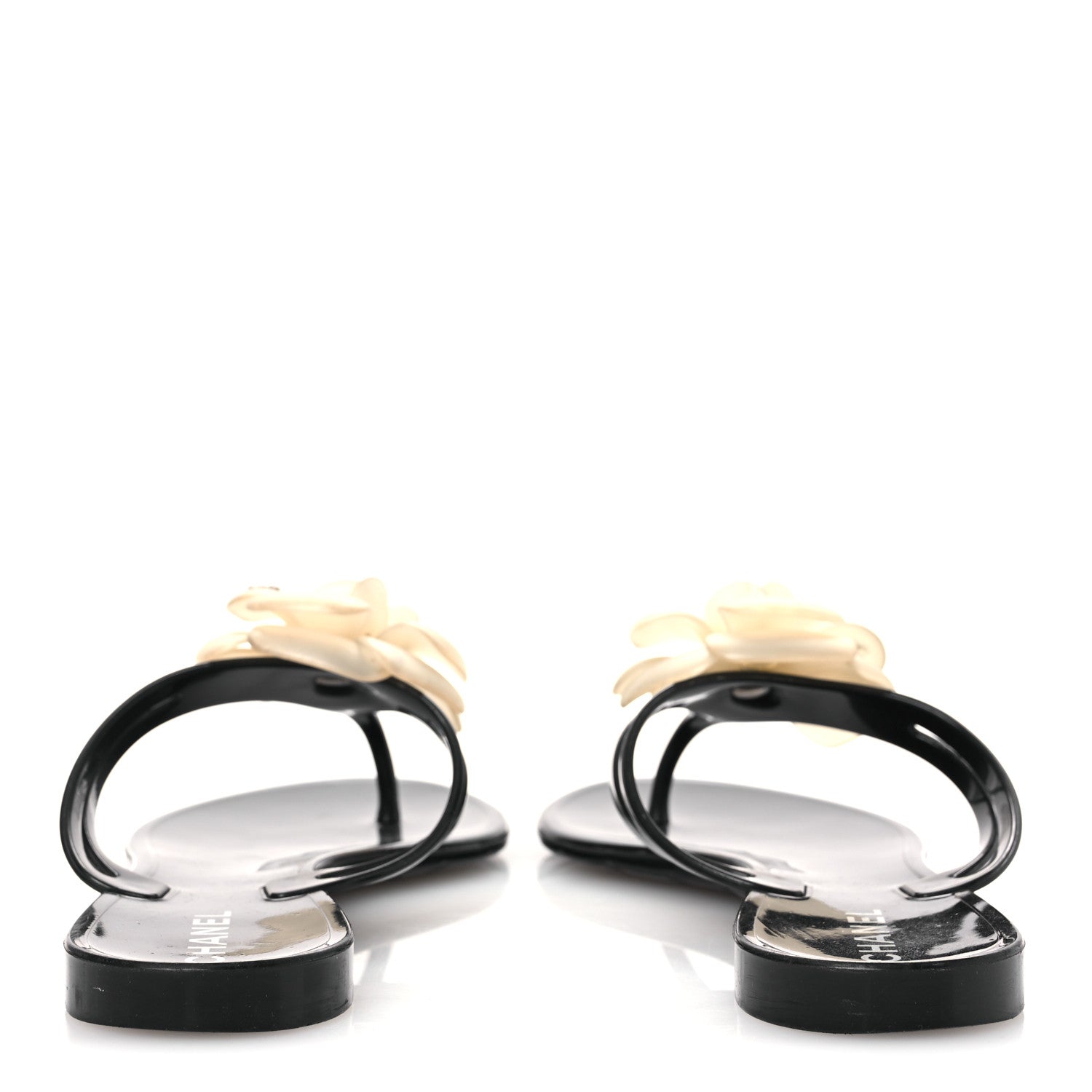 Chanel Jelly Camellia Thong Sandals 38 Black Ivory 6 of 12