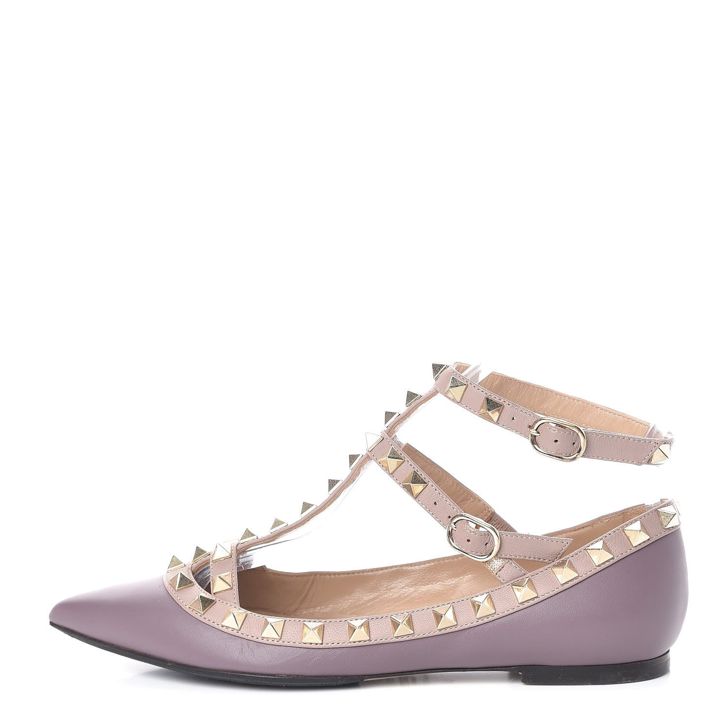 Valentino Garavani Nappa Rockstud Cage Ballerina Flats 34 Dark Mauve Poudre 1 of 14