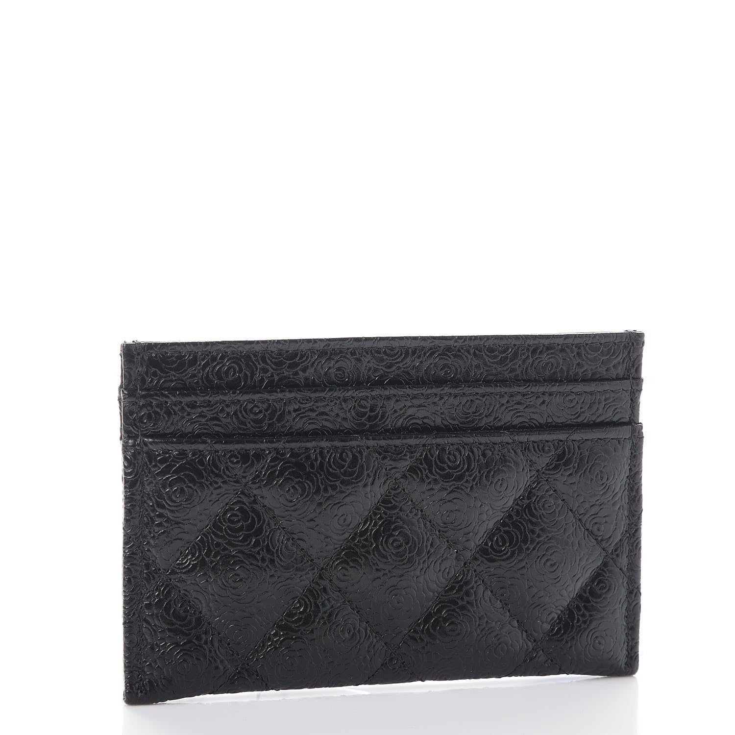 Chanel Calfskin Camellia Embossed Quilted Card Holder Black 3 of 9