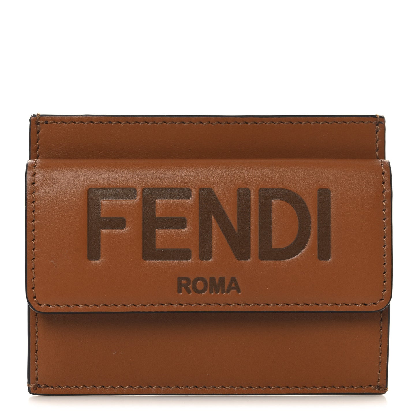 Vitello King Tamponato Logo Embossed Fold Over Card Holder Wallet Cuoio