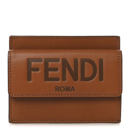 Fendi Vitello King Tamponato Logo Embossed Fold Over Card Holder Wallet Cuoio 1 of 7