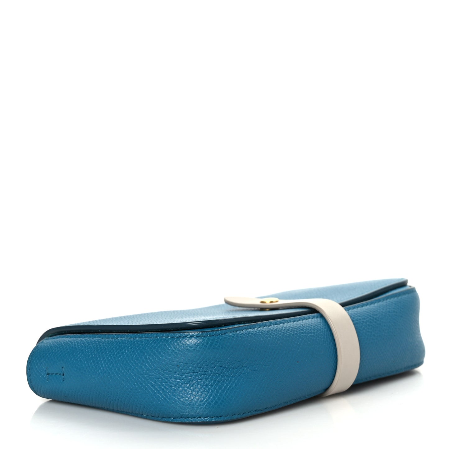Grained Shiny Calfskin Strap Clutch Blue