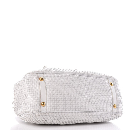 Prada Goatskin Woven Frame Satchel Bianco 4 of 16