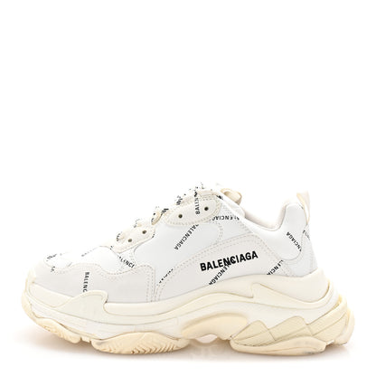 Balenciaga Technical Fabric Allover Logo Womens Triple S Sneakers 39 White Black 1 of 10