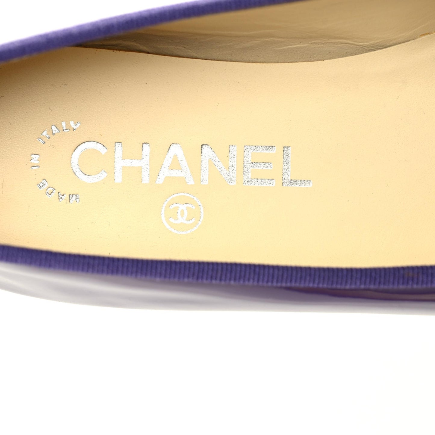 Patent Calfskin CC Cap Toe Ballerina Flats 38 Purple