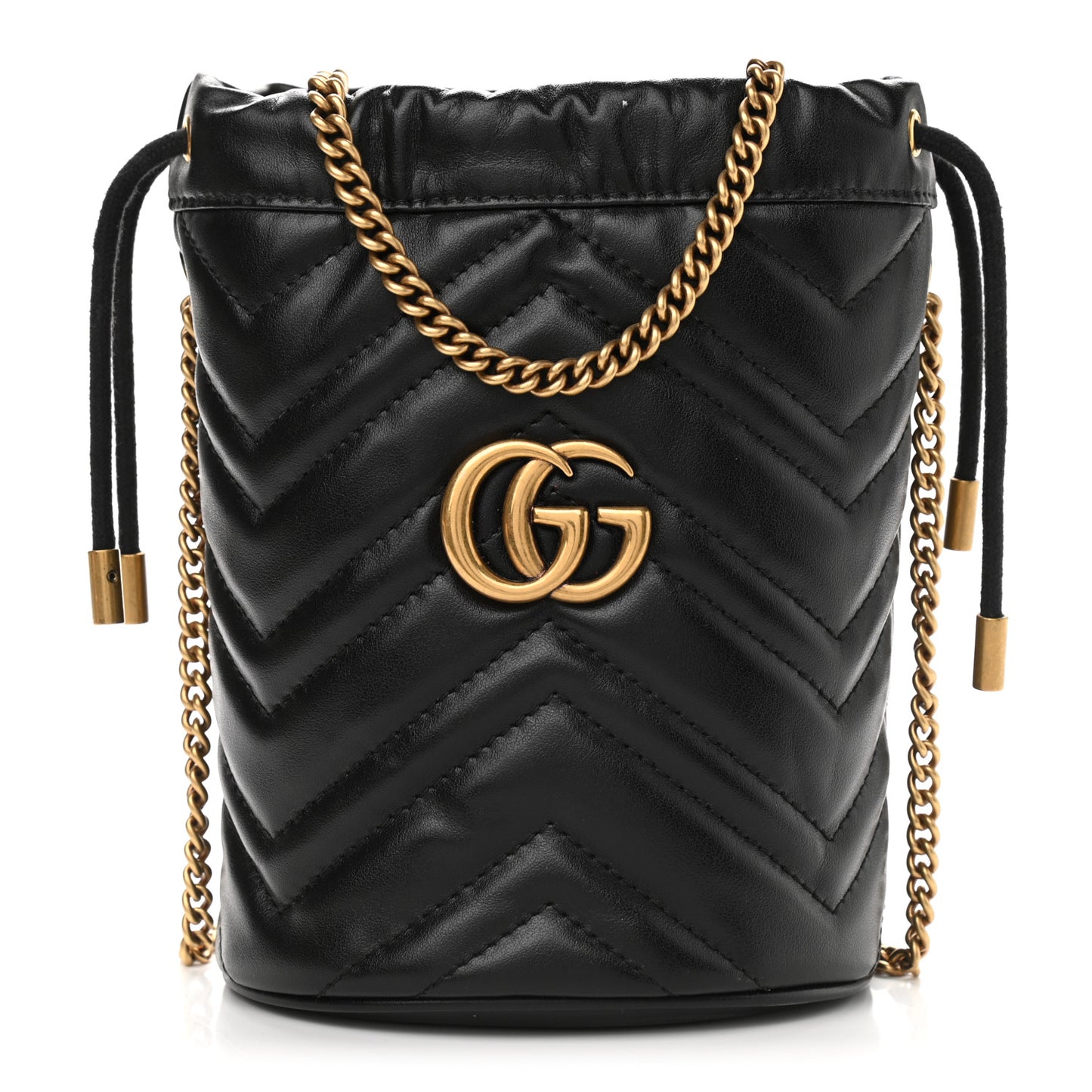 Calfskin Matelasse Mini GG Marmont 2.0 Bucket Bag Black
