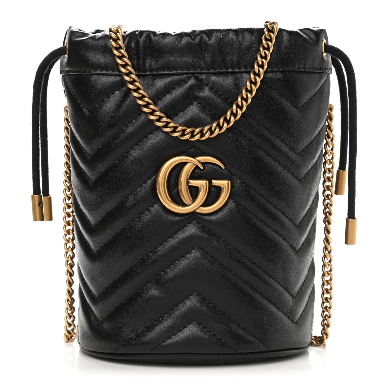 Gucci Calfskin Matelasse Mini GG Marmont 2.0 Bucket Bag Black 1 of 9