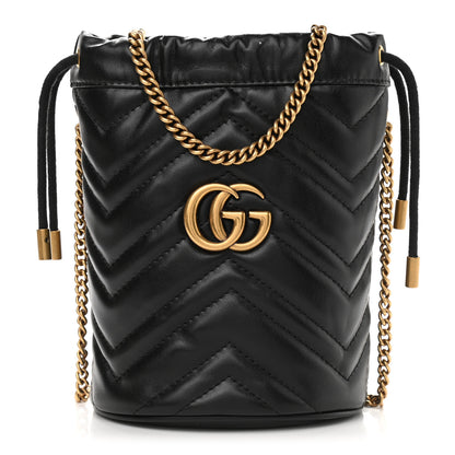 Gucci Calfskin Matelasse Mini GG Marmont 2.0 Bucket Bag Black 1 of 9