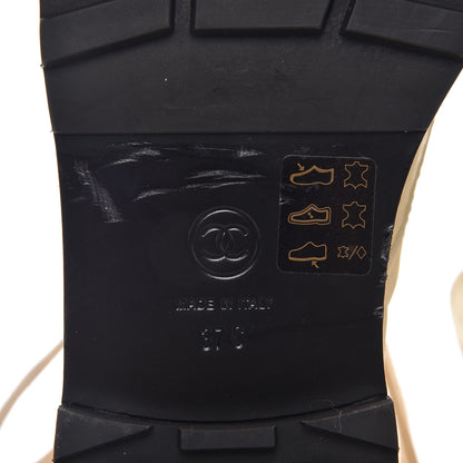 Chanel Lambskin Pearl Chain CC Combat Boots 37 Ivory Black 7 of 13