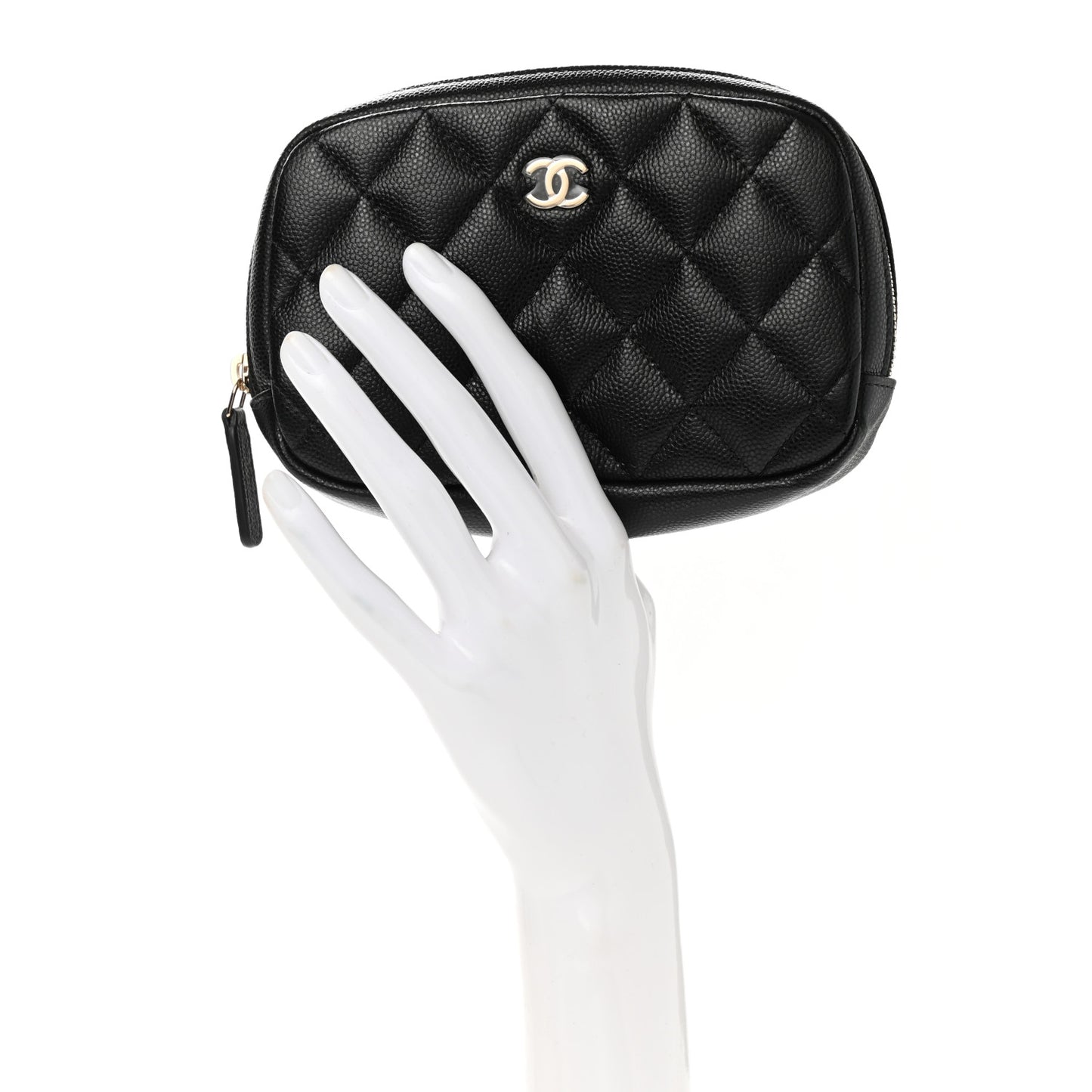 Caviar Quilted Small Curvy Pouch Cosmetic Case Black