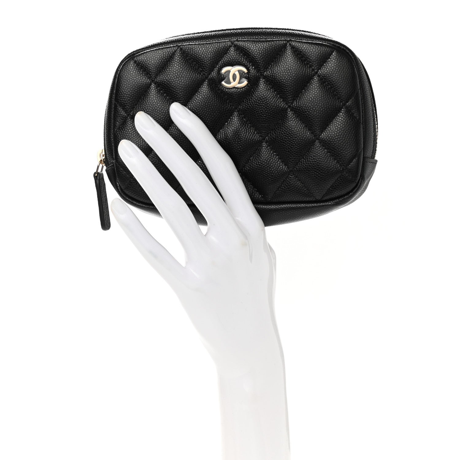 Chanel Caviar Quilted Small Curvy Pouch Cosmetic Case Black 2 of 8