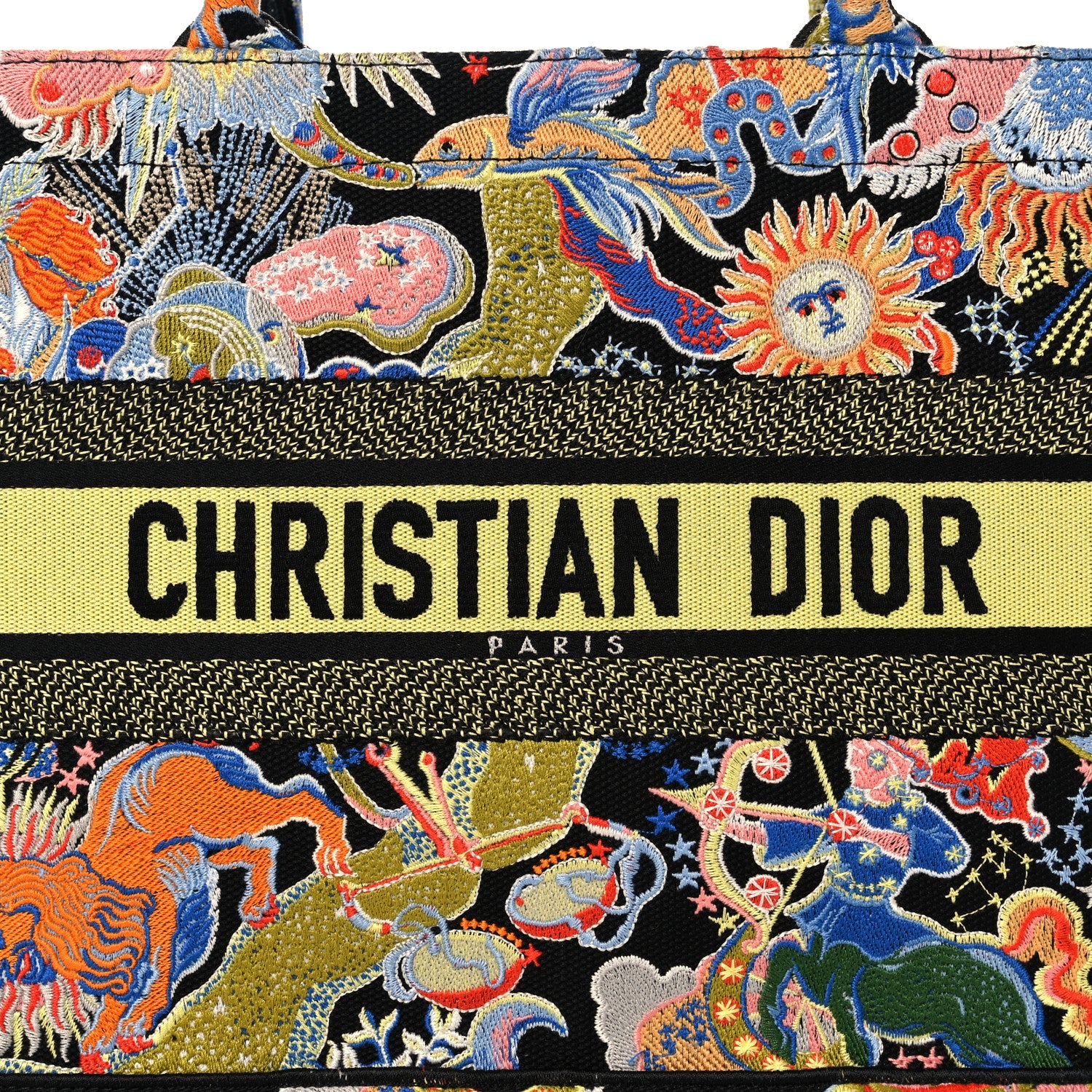 Christian Dior Canvas Zodiac Fantastico Embroidered Medium Book Tote Black Multicolor 8 of 11