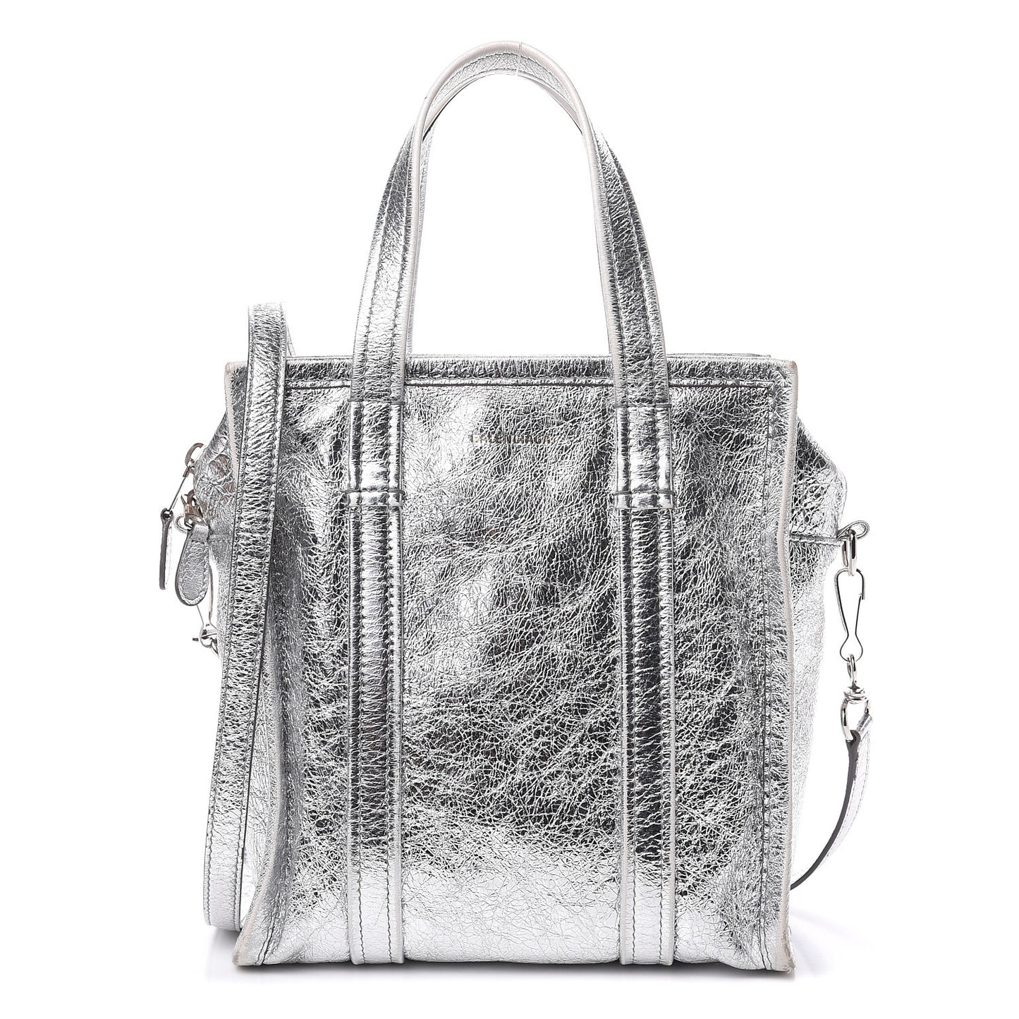 Metallic Calfskin S Bazar Shopper Tote Silver Hardware
