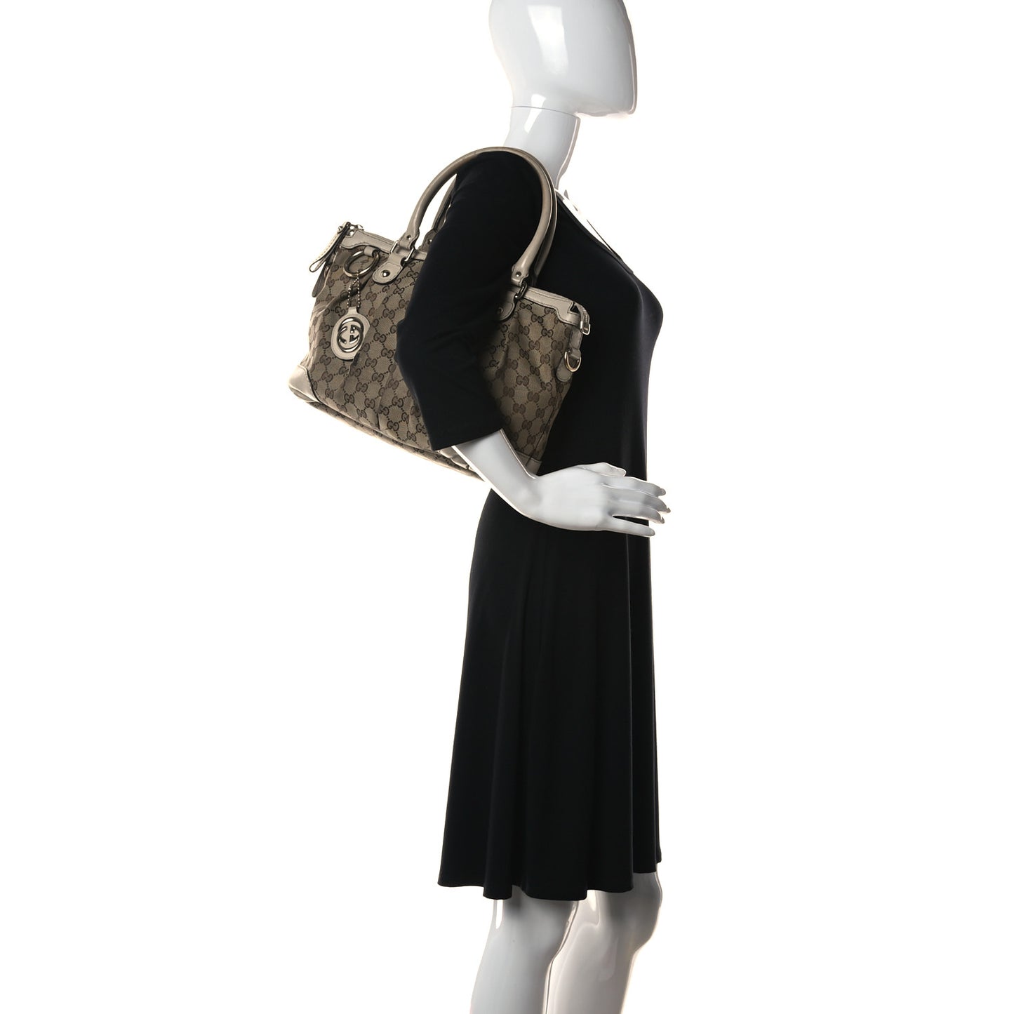 Monogram Margaux Calfskin Medium Sukey Top Handle Bag Beige Ebony Mystic White