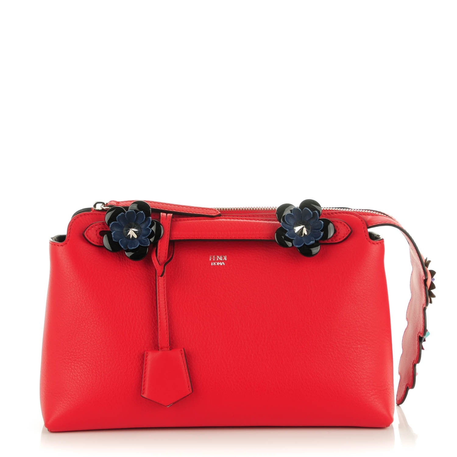 Fendi Vitello Dolce Flowerland Studded Medium Fashion Show By The Way Boston Bag Red Multicolor 1 of 7