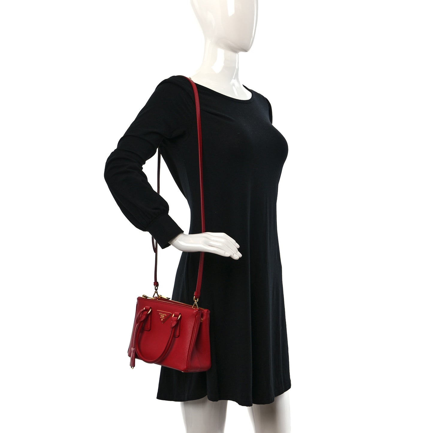 Saffiano Mini Galleria Double Zip Tote Fuoco